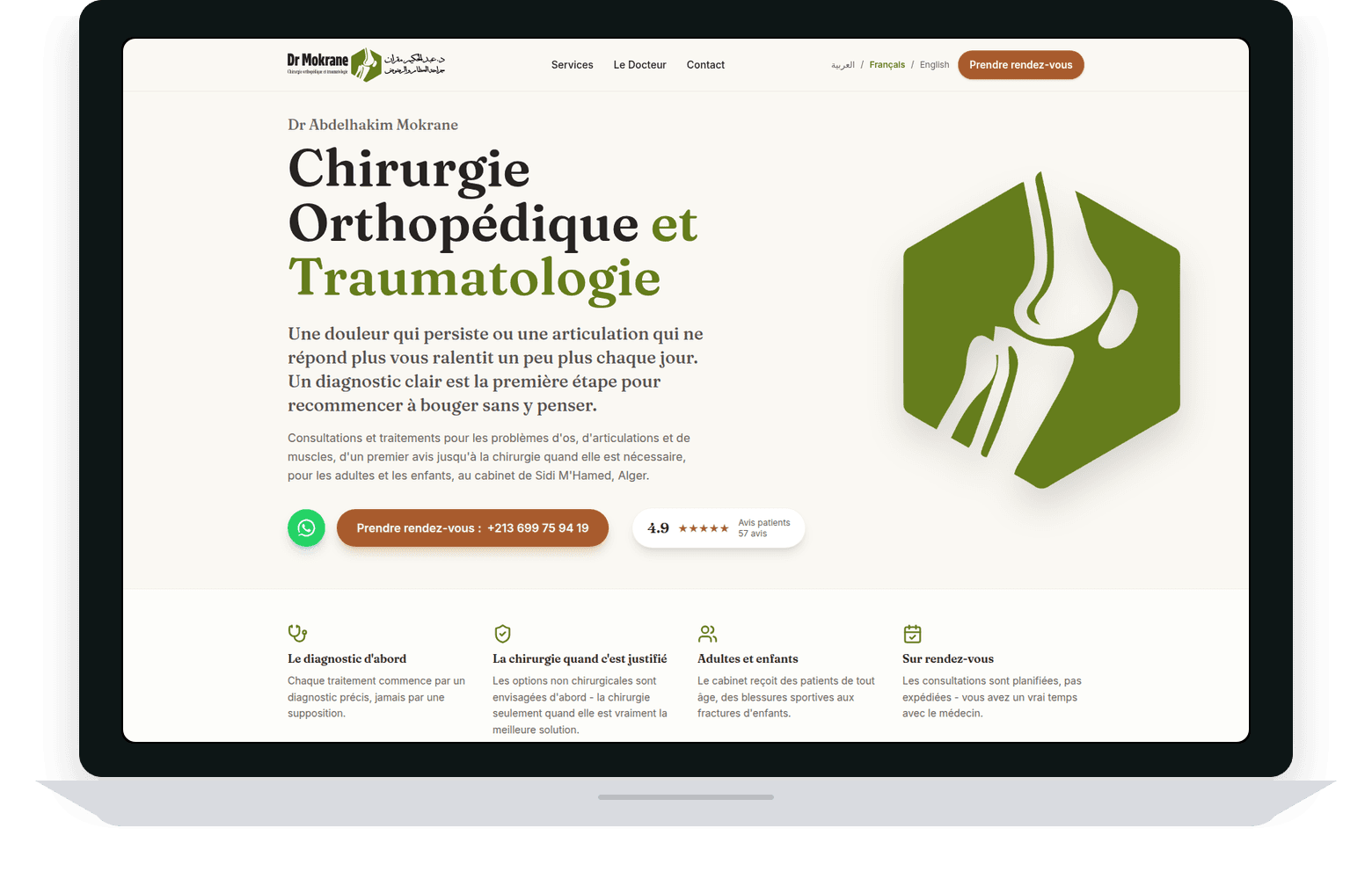 Le site Dr Mokrane Orthopédie conçu par SimplerWebs